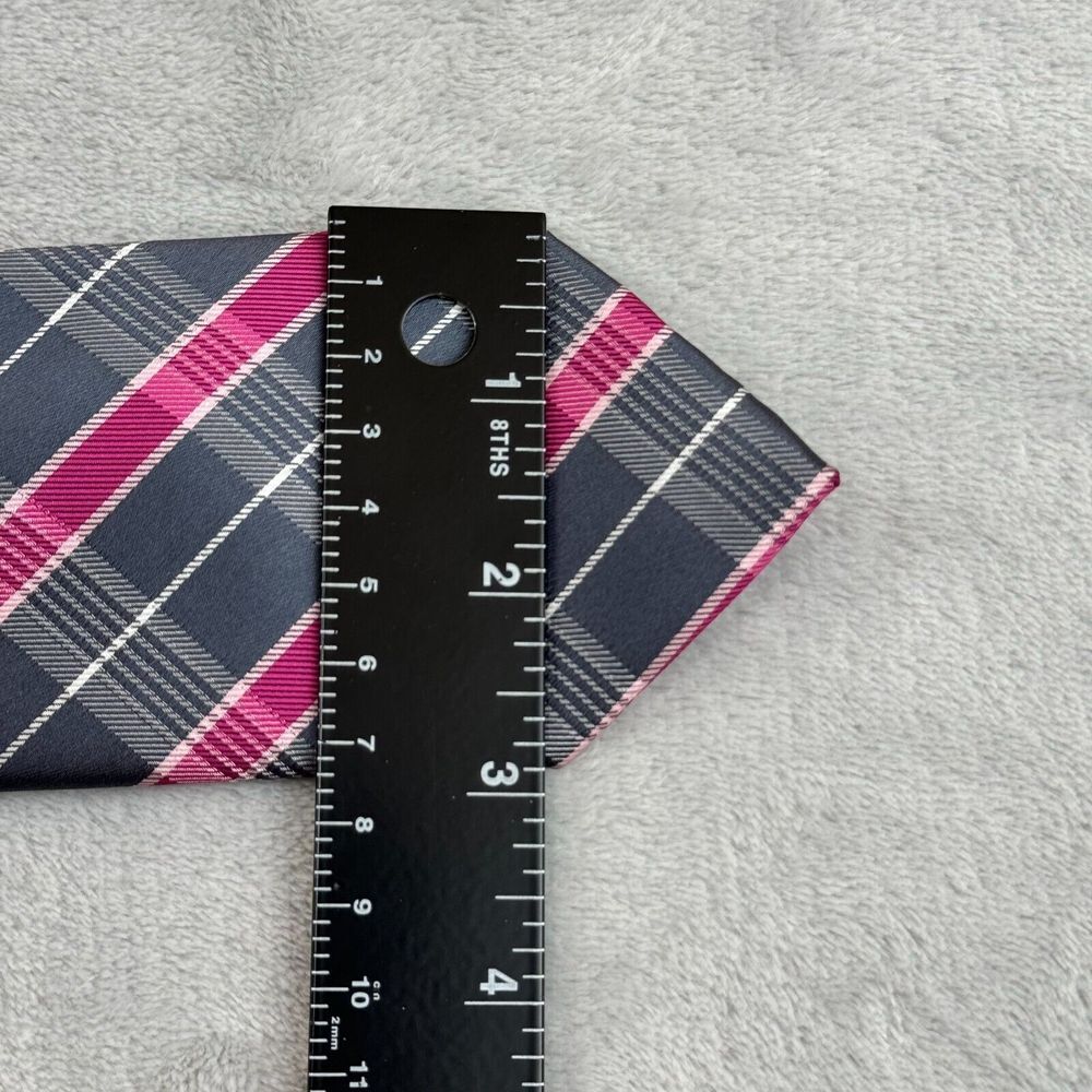 J.Ferrer Tie Grey Pink Striped Plaid Polyester 3"x57" Wedding Formal Business JF - Picture 5 of 5